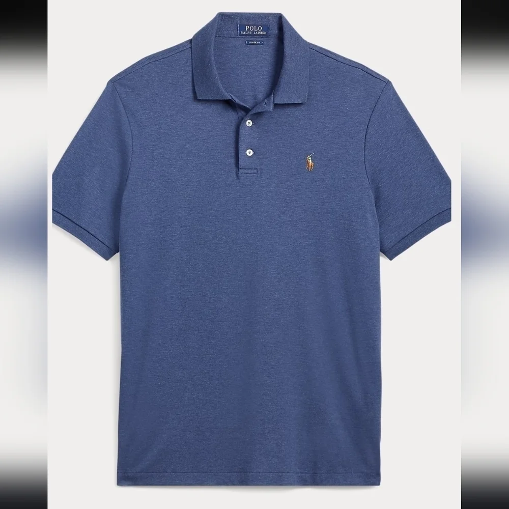 Polo Ralph Lauren Custom Slim-fit cotton piqué Heather Blue Men polo shirt Sz M